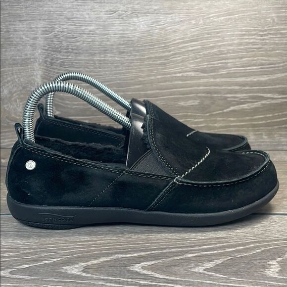 Spenco Siesta Cozy Black Leather Women’s Sz W7 Slip On Comfort Loafers - Picture 1 of 10